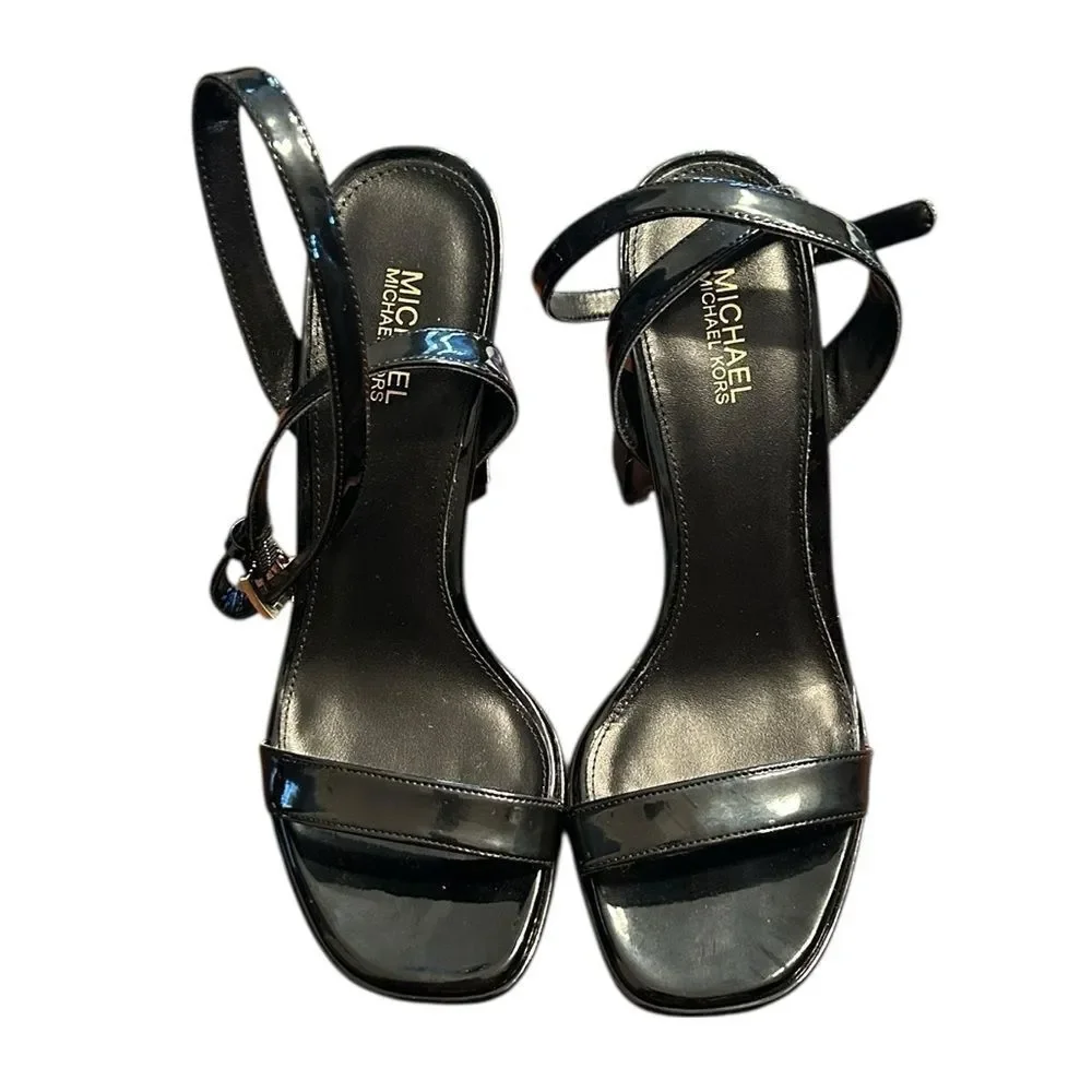 Michael Kors Black Patent Leather Strappy Block Heel Sandals (Size 5.5M)